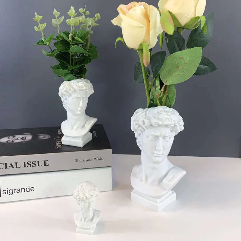 Customized indoor abstract greek figure head statue, home decor resin art sculpture creative flowers pots pen holder crafts