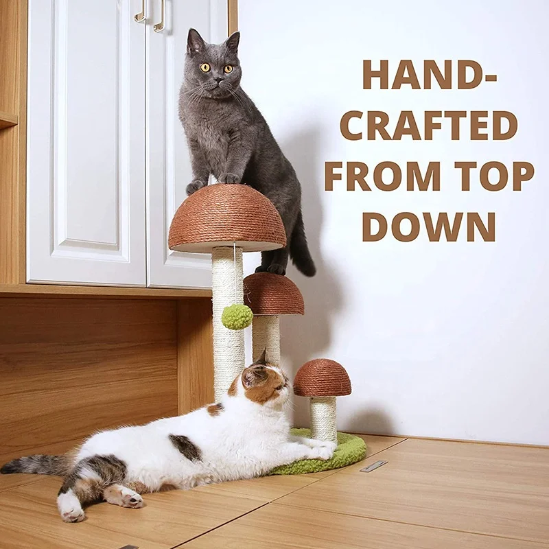 Лидер продаж 2021, новая роскошная жесткая чесалка для кошек из массива дерева с лужайкой-грибом