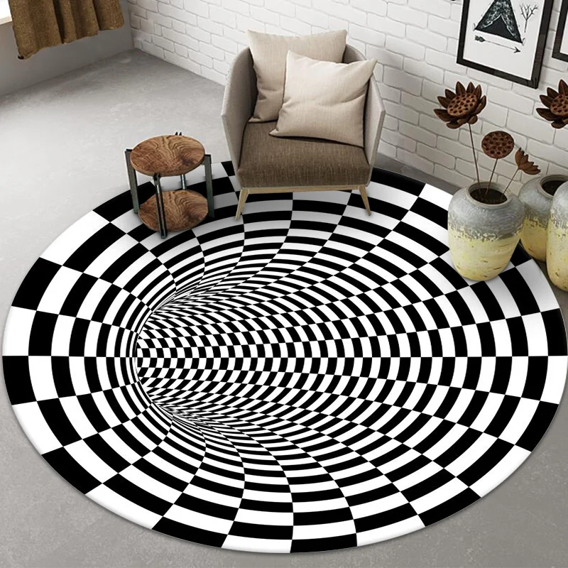 Best selling Optical Illusion Rug 3D Area Rug Floor Mat Black White Plaid Round Rugs for living room Bedroom