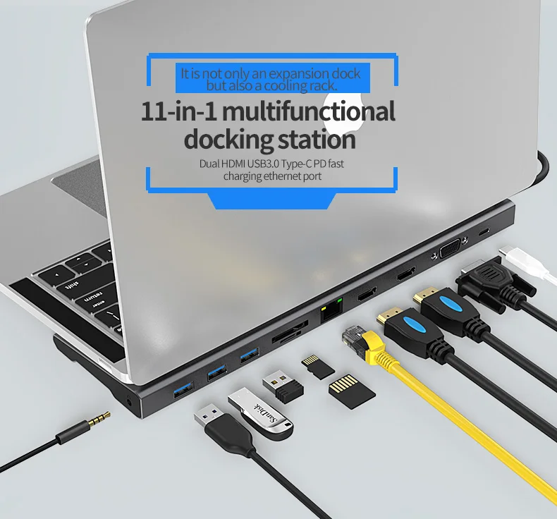  Разные порты 11 в 1 Usb-хаб с подставкой двойной 4K Hd 100 Вт зарядка Pd переходник портом 3 0 тип Usb C