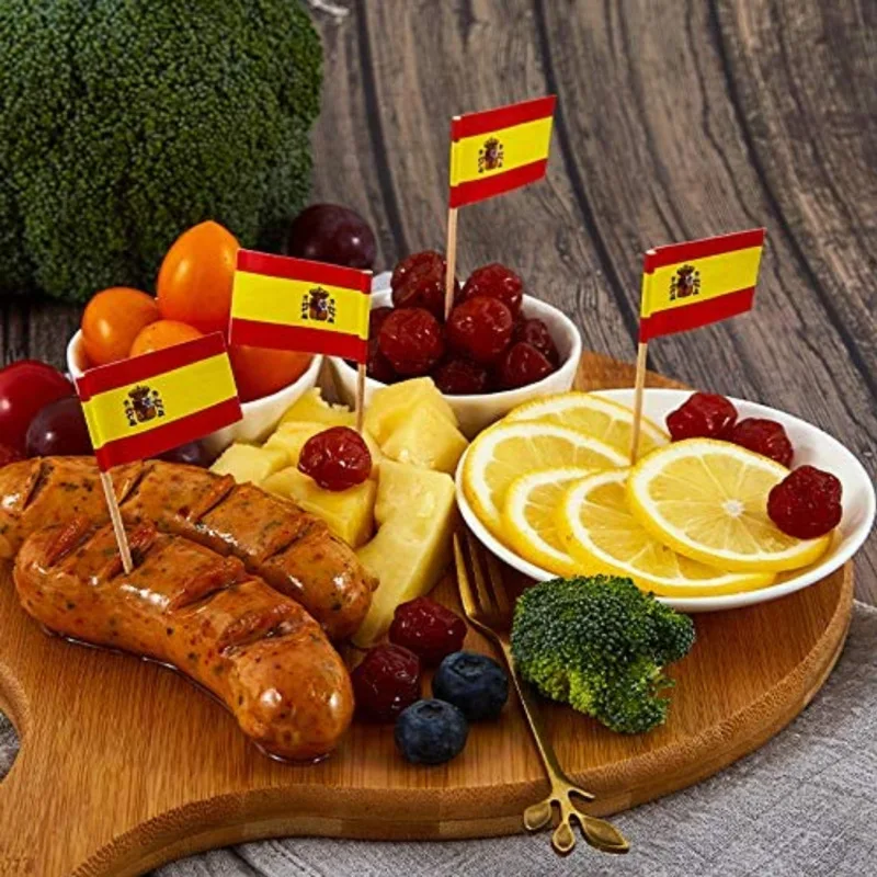 Wholesale Cupcake Food Decoration Paper Miniature Custom Cocktail Spain Toothpick Flag