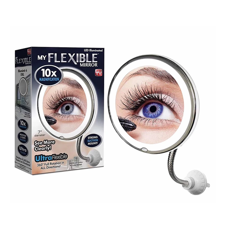 Flexible Gooseneck 10x Magnifying Led Lighted Makeup Mirror Bathroom Magnification Vanity Mirror With Suction Cup