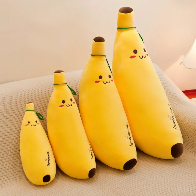 Bananas Plush Pillow Toys Big Sale Multi-size Down Cotton Filling Soft Smile Face Yellow Fruit Cute OPP Bag Unisex 2pcs 35-120cm