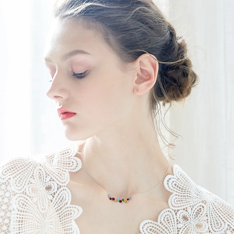 Women Jewelry 925 Sterling Silver Rainbow Crystal Gemstone Stone Necklace