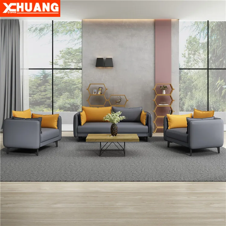 Modern design high end office sofa set 1+1+3 leather office furniture couch