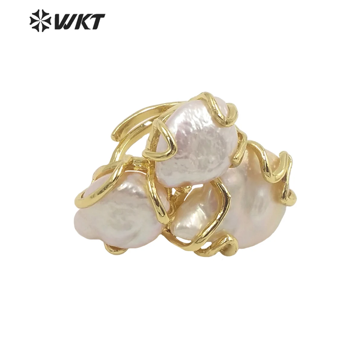 WT-MPR038 European Royal style Triple Precious Freshwater pearl Ring with clawing setting in 18k real gold plated women Ring
