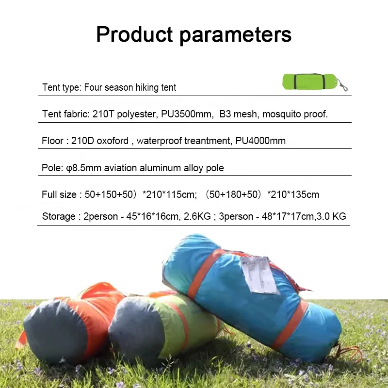 2 Person Backpacking Tent 4 Season Waterproof Camping Tent Double Layer Cold Weather Easy Set Up Tents for Camping and Hiking