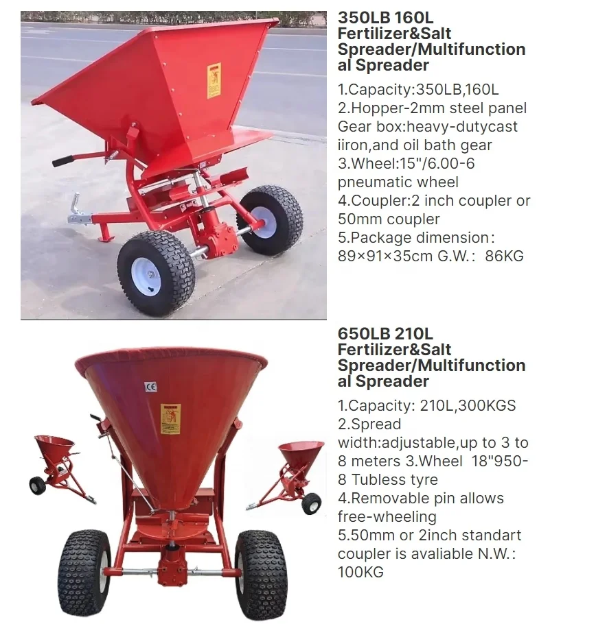 CE 650LB 210L 300KGS  Seed Sand Salt Fertilizer Spreader Manual Tractor Fertilizer Spreader fertilizer spreader gearbox