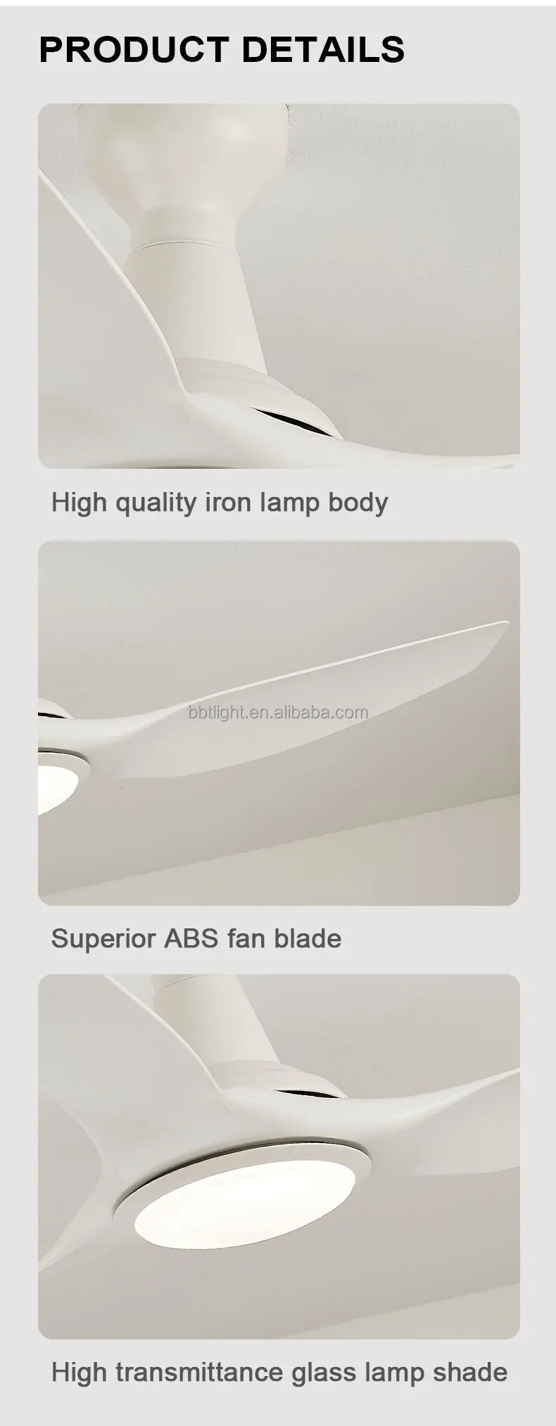 Hot Sale High Quality LED Ceiling Fan Light Remote Control Dimmable Low Noise 3 ABS Fan Blades For Bedroom Conference Room