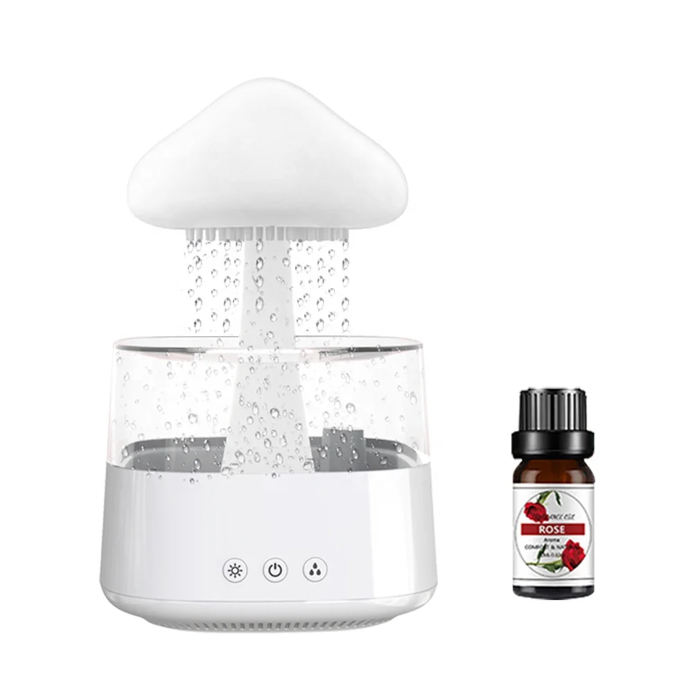 2023 rain drop mushroom night light ultrasonic mist essential oil aroma water drip sound cloud humidifier raining tree diffuser