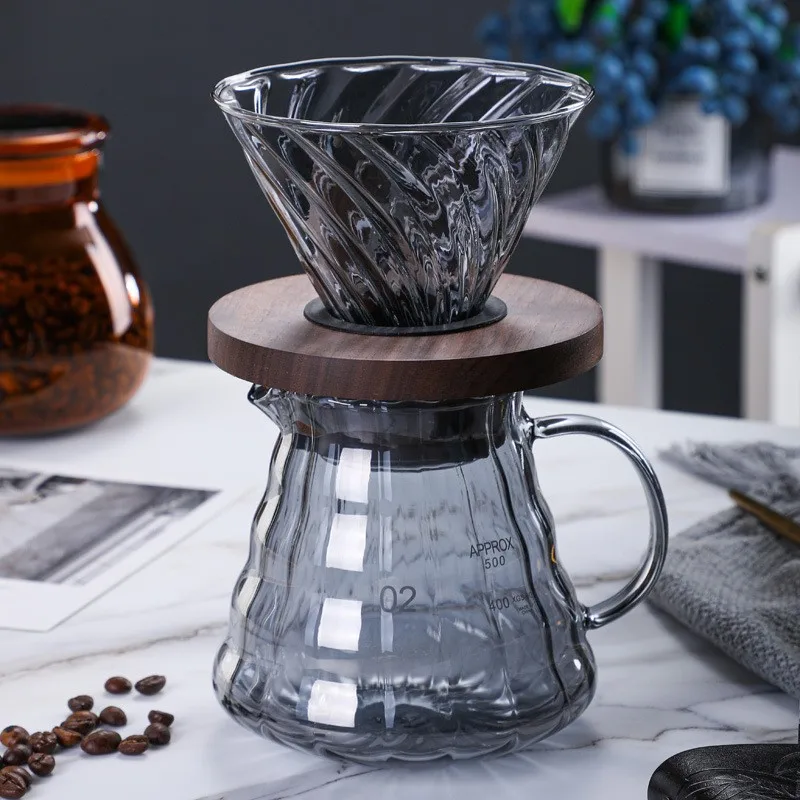 Wholesale Borosilicate Glass Coffee Server Coffee Pots smoky grey V60 Hand Drip set Pour Over Coffee Maker
