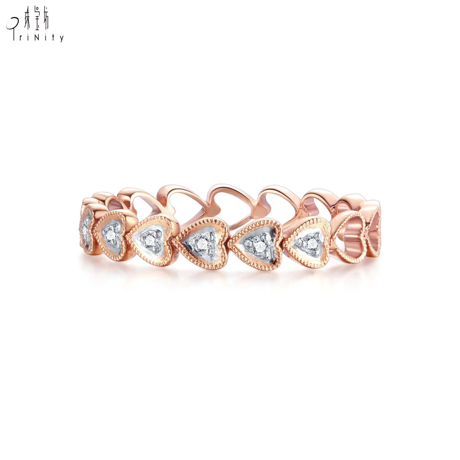 Модное винтажное ювелирное изделие Ручной работы 18 карат из цельного золота с белым бриллиантом розовое золото цветок сердце кольцо ювелирные изделия для женщин