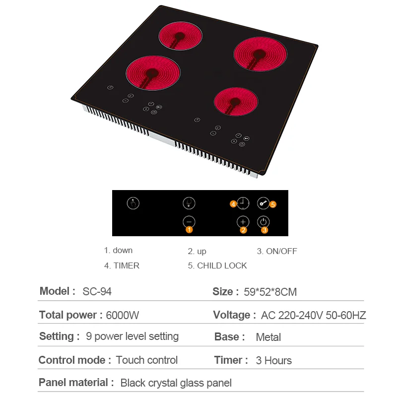Multi-scene Application Electronic Ignition Four Burners 6000W Prestige Multi Digital Infrared Cooker With Led Display