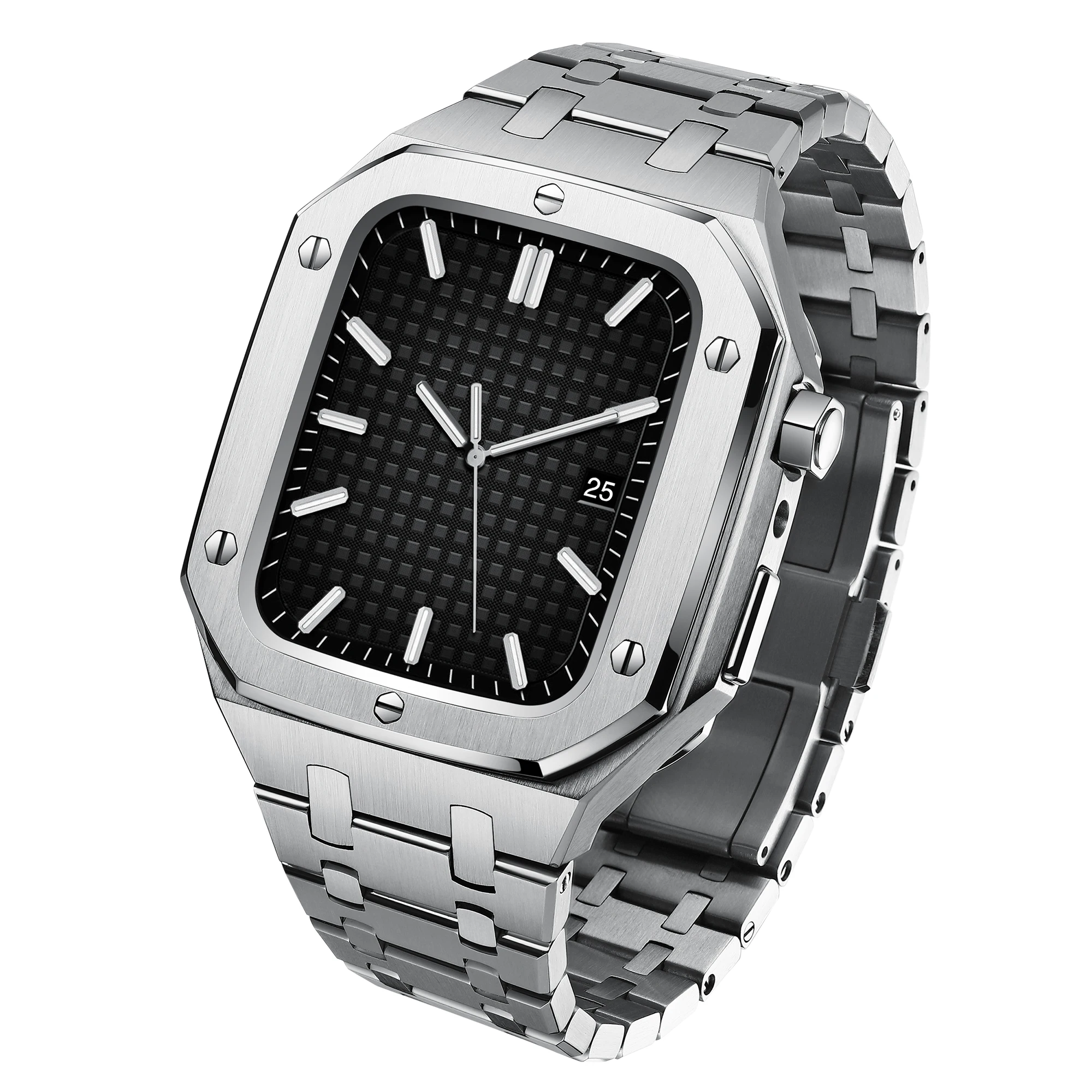 VDEAR No logo ap style 44MM stainless steel watch bezel case and strap luxury For Apple Series 4/5/6 iwatch