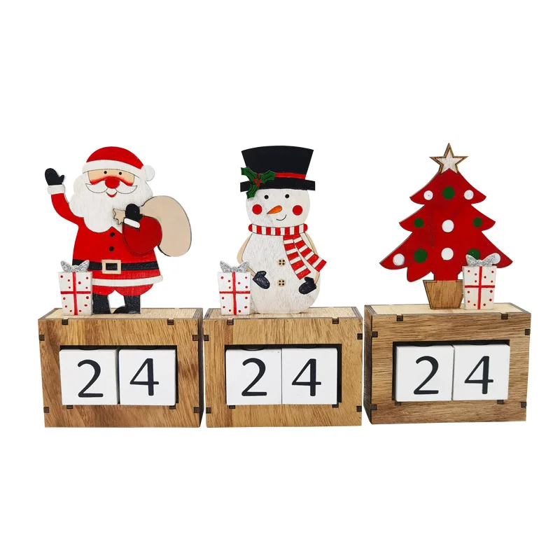 Wooden Christmas Santa Claus Snowman Tree Calendar Cube Desk Top Calendar Christmas Decorations