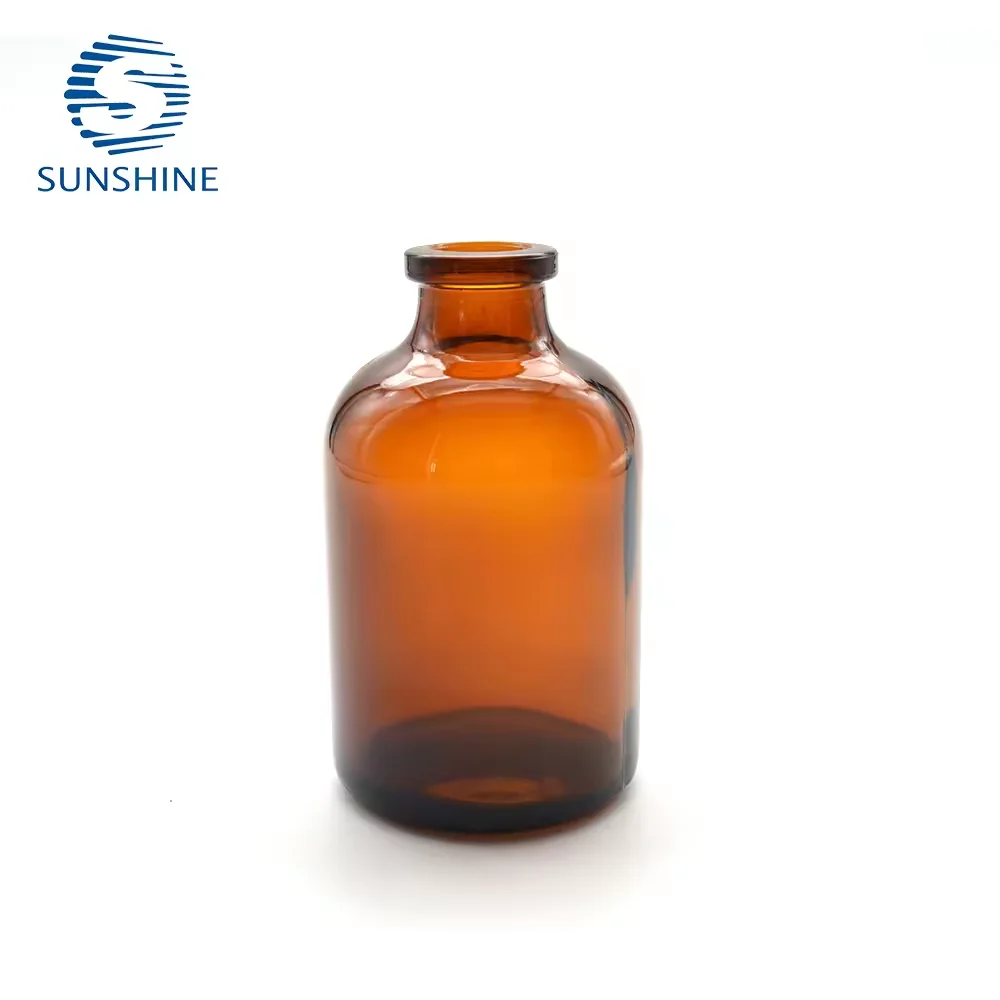 Good quality 50ml moulded injection glass vial amber glass vial for antibiotics