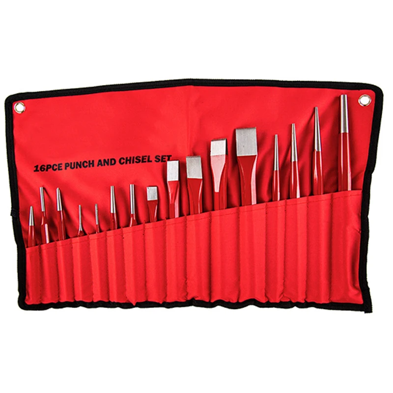 Набор хромованадиевых перфораторов и резцов для ремонта автомобилей и машин, 16 шт.