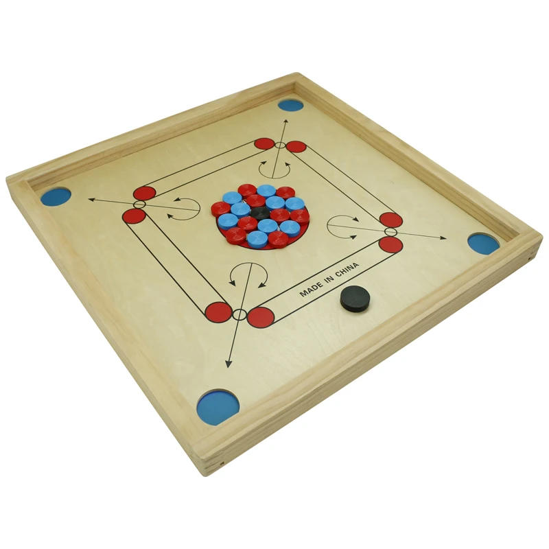 Carrom Board Game Classic Strike and Pocket Table Game with Cue Sticks, Coins, Queen and Striker