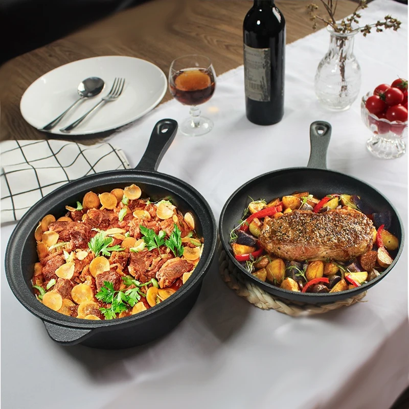 Cast Iron 2 In 1 Skillet Set Cookware Pot and Lid Set Deep Saucepan and Shallow Skillet Dutch Oven