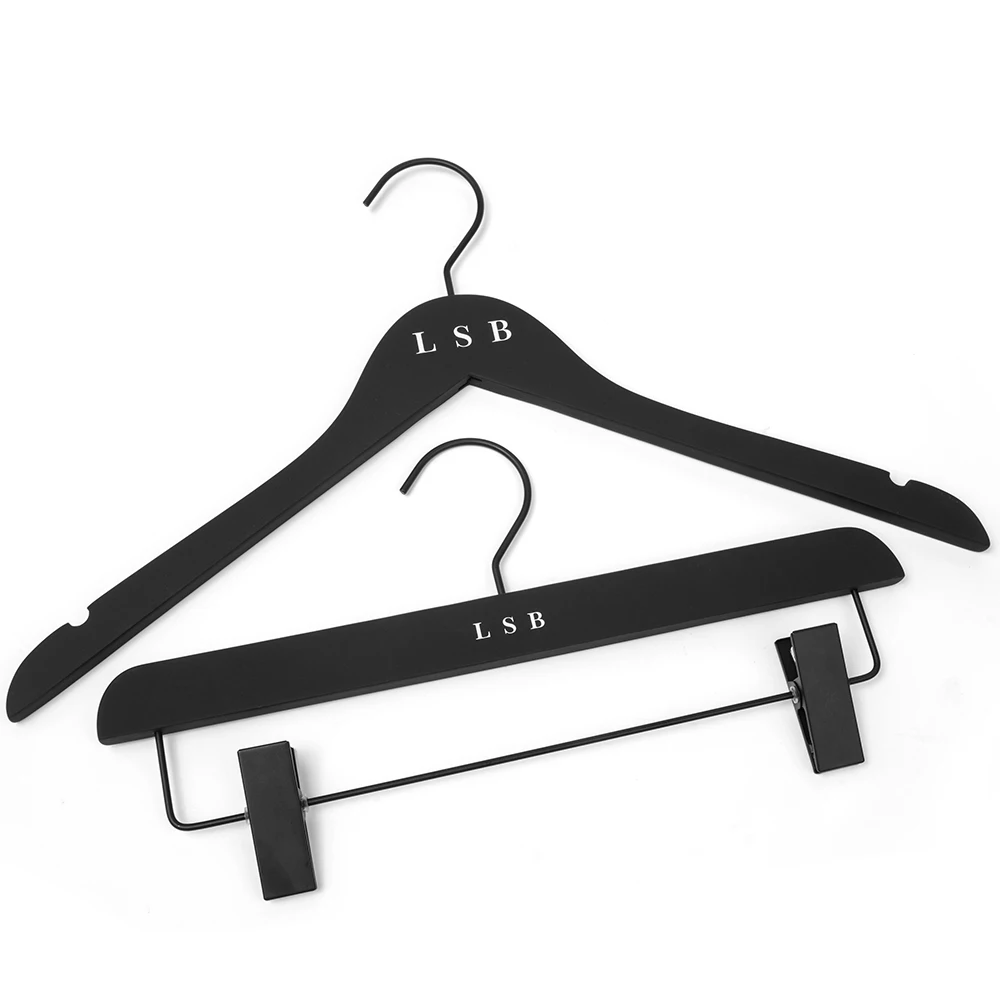 XunZe high quality black wood hanger with rubber coating Custom logo for toggery