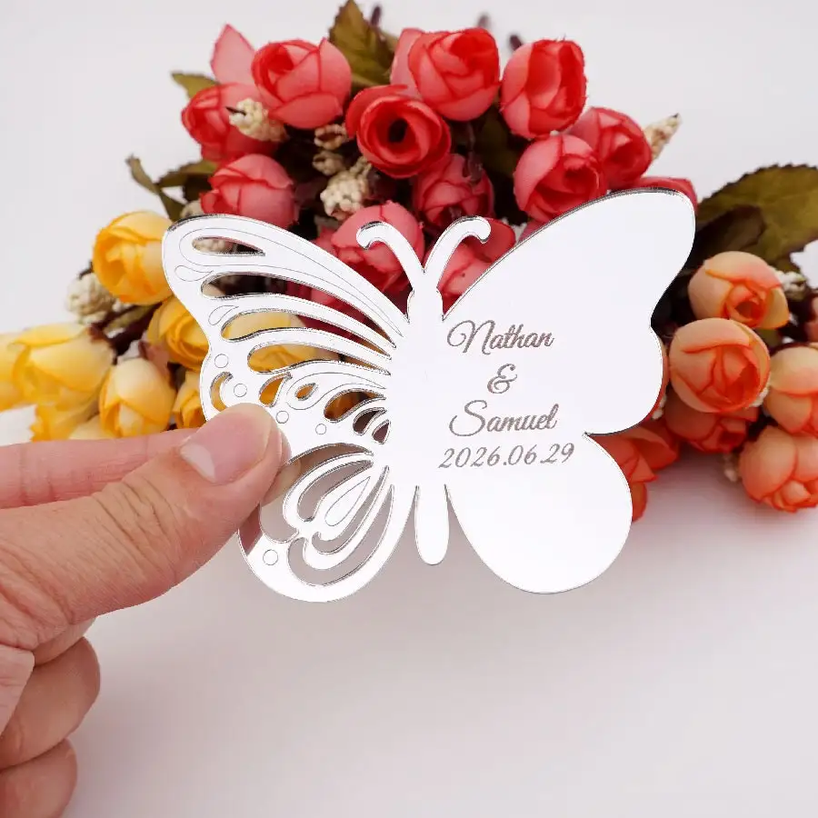 Acrylic Mirror Butterfly Tags Custom Name Date Party Gift Home Decoration Personalized Wedding Invitation Card