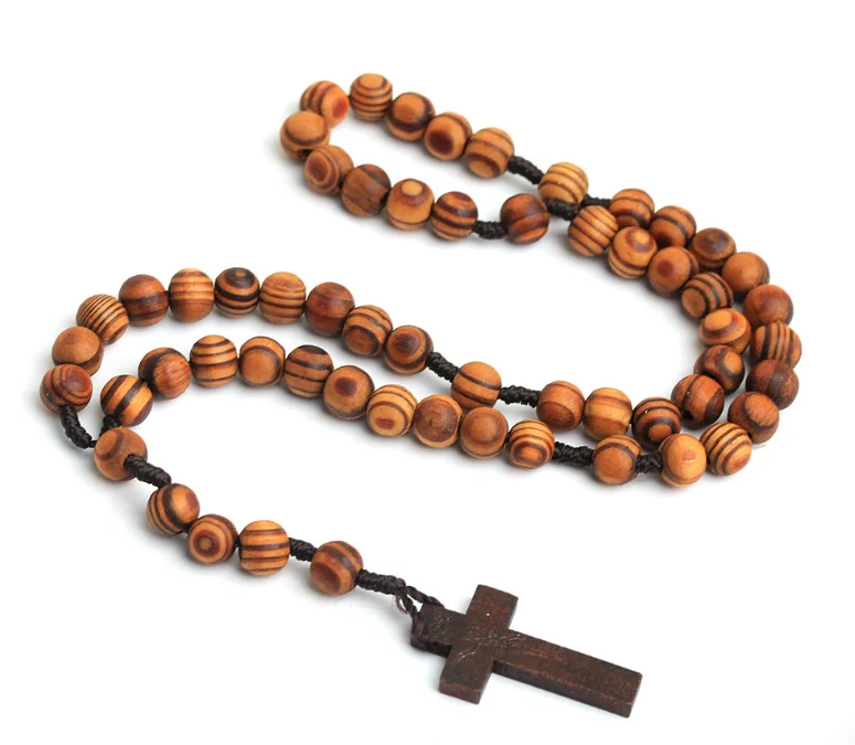 men women kids religious gifts Rosary Necklace handmade catholic cross jesus wooden beads necklace