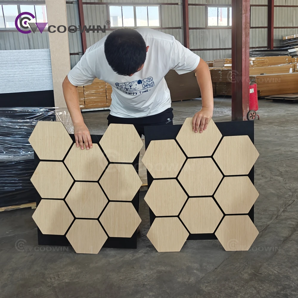 Indoor Hexagon Wood Acoustic Wall Panel Design MDF Wood Panel Slat Felt Wooden Acoustic Panels