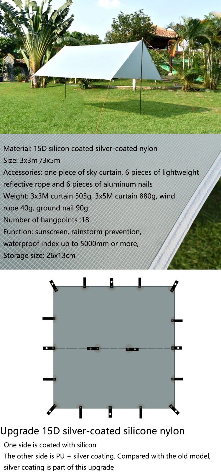 Upgrade 15D nylon sunshade tarp tent for outdoor camping /fishing