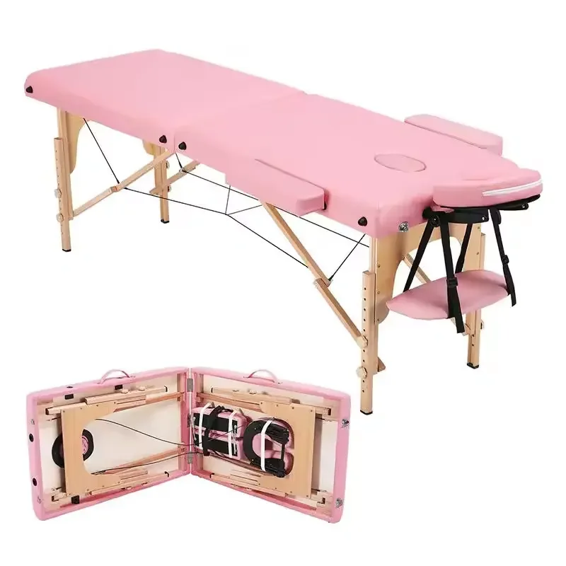 Beauty Tattoo Massage Bed High Quality Spa Moxibustion Table for Hotels Modern Design Hot Sale 2-section Portable Foldable Black