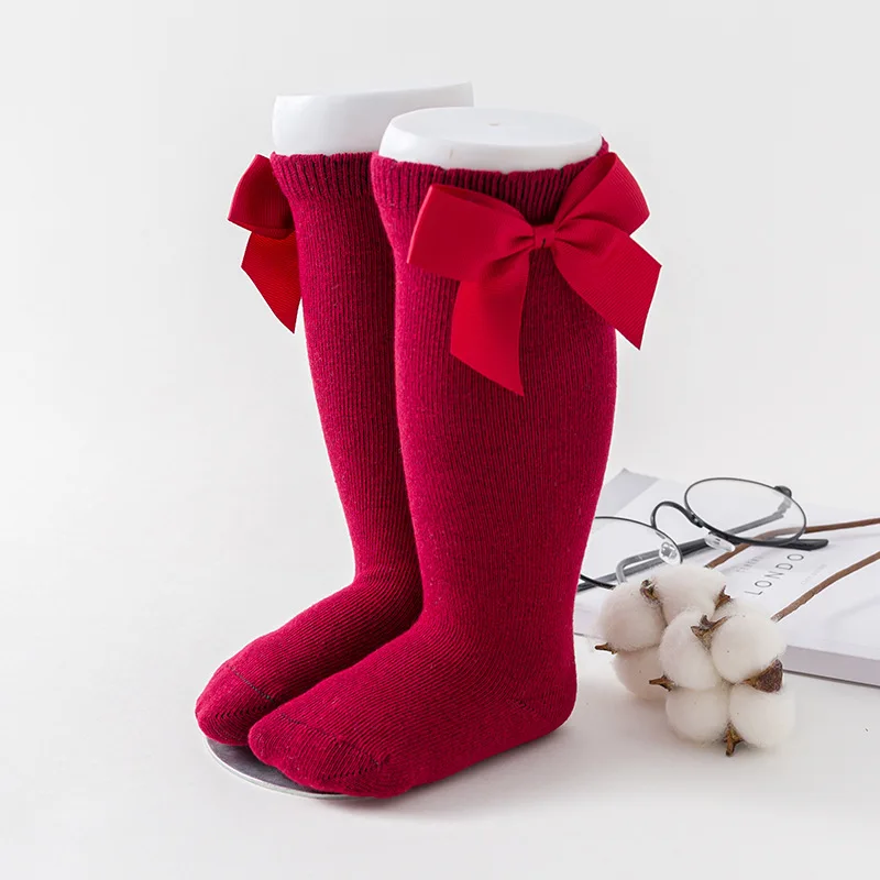 Wholesale Price Baby Girl Socks Princess Bow Knee High Socks Cotton Christmas Long Baby Sock