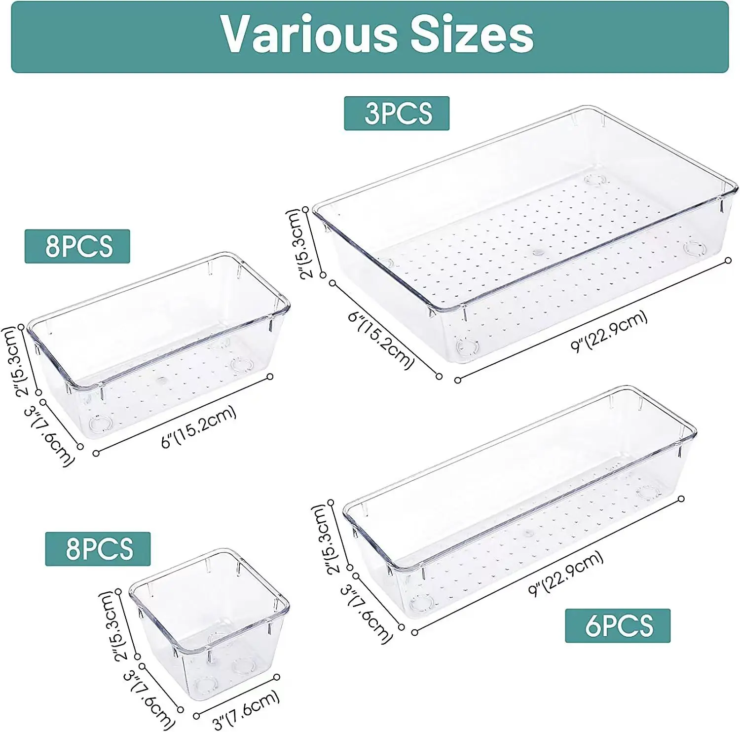 25 PCS Clear Plastic Drawer Organizers Set  4-Size Versatile Bathroom and Vanity Drawer Organizer Trays