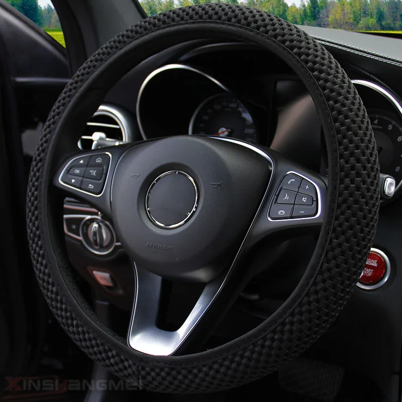 Ice Silk Mesh Breathable Car Steering Wheel Cover Accessory For 14.5-15 Inch