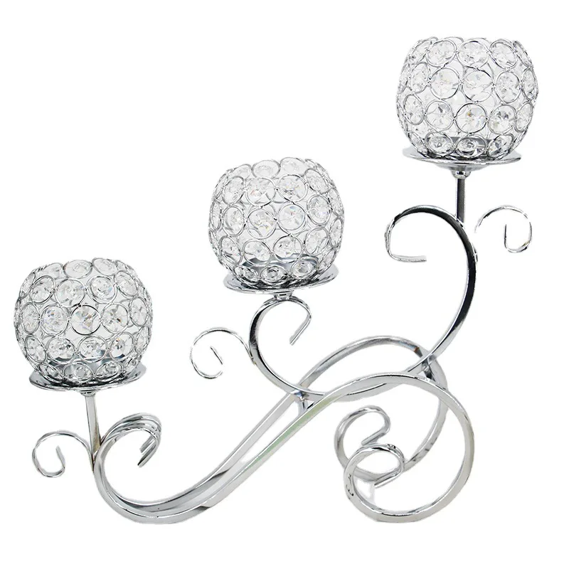 Elegant flower bud three crystal candle holder candelabra for wedding decoration