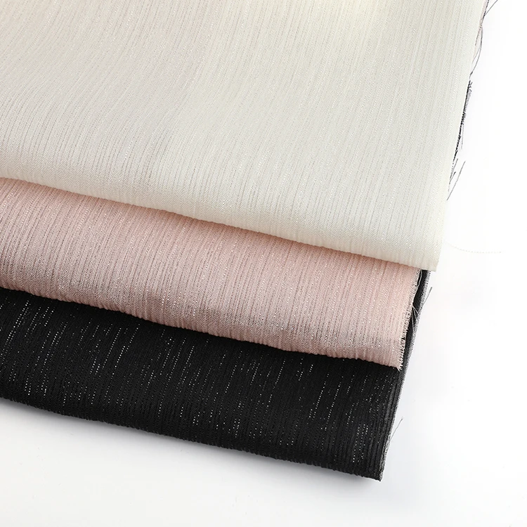 
chiffon fabric manufacturer shiny 100% polyester two-tone lurex metallic mesh woven Crinkle print silk chiffon fabric 