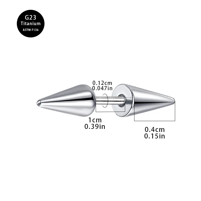 Titanium Internal Teeth Double Headed Pointed Cone Ear Nail 16G Fine Needle Perforated Ear Bone Nail