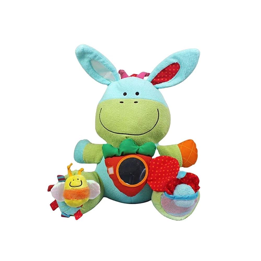 Safety baby plush soft cuddle donkey rattle toy baby musical toy