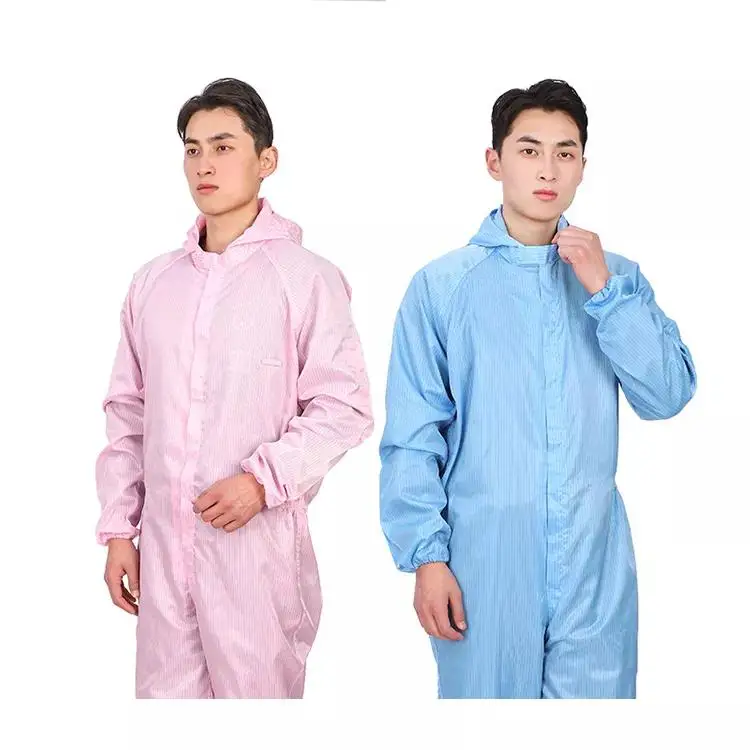 ESD Anti-Static Coverall Dust-Free Polyester Suit with Hood for Electronics Workshop Cleanroom Use Breathable Safety Feature