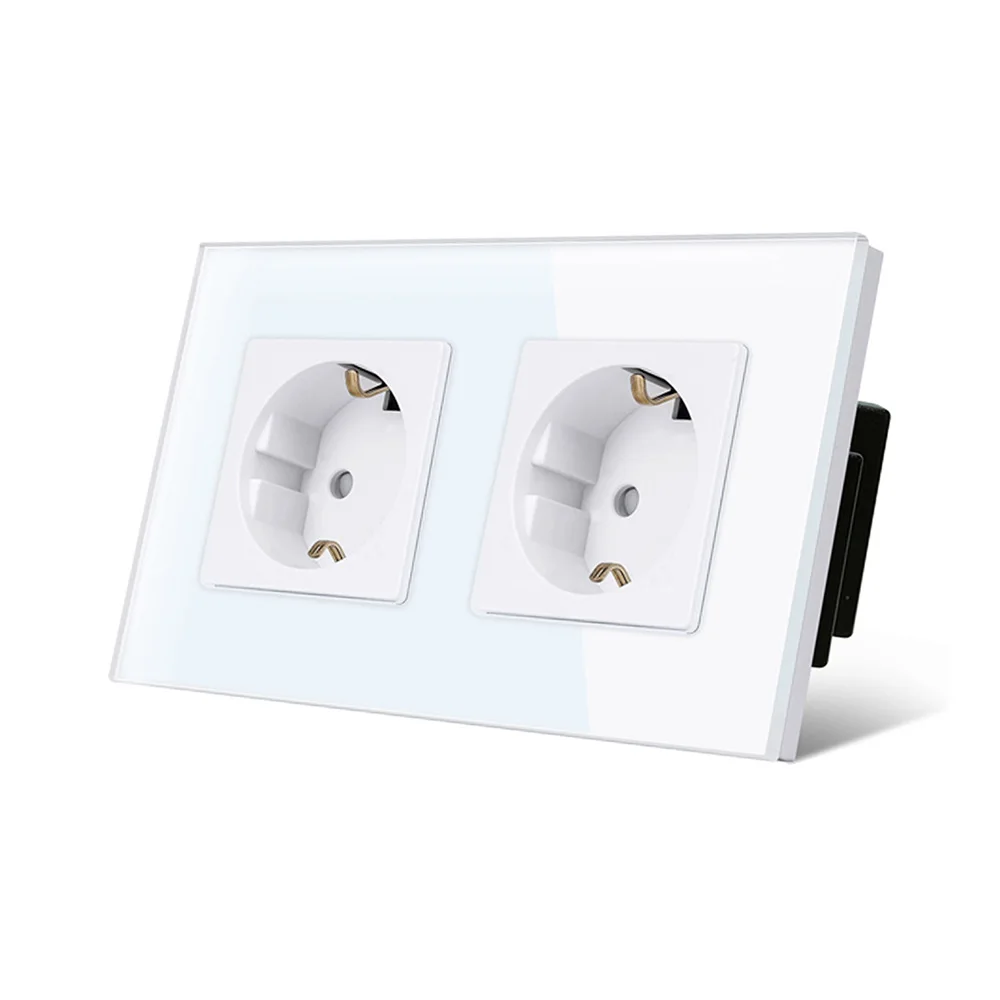 TAWOIA  Schuko 2 Fach 16 Amp EU-Standard Power Socket Outlet Tempered Glass Germany wall Socket