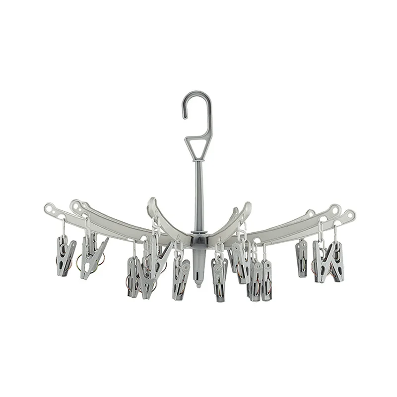Hanser  20 Clips Plastic Clothes Hangers Clothing Folding Sunning Hanger Cloth Round  Airer Indoor Outdoor Foldable Drying Rack