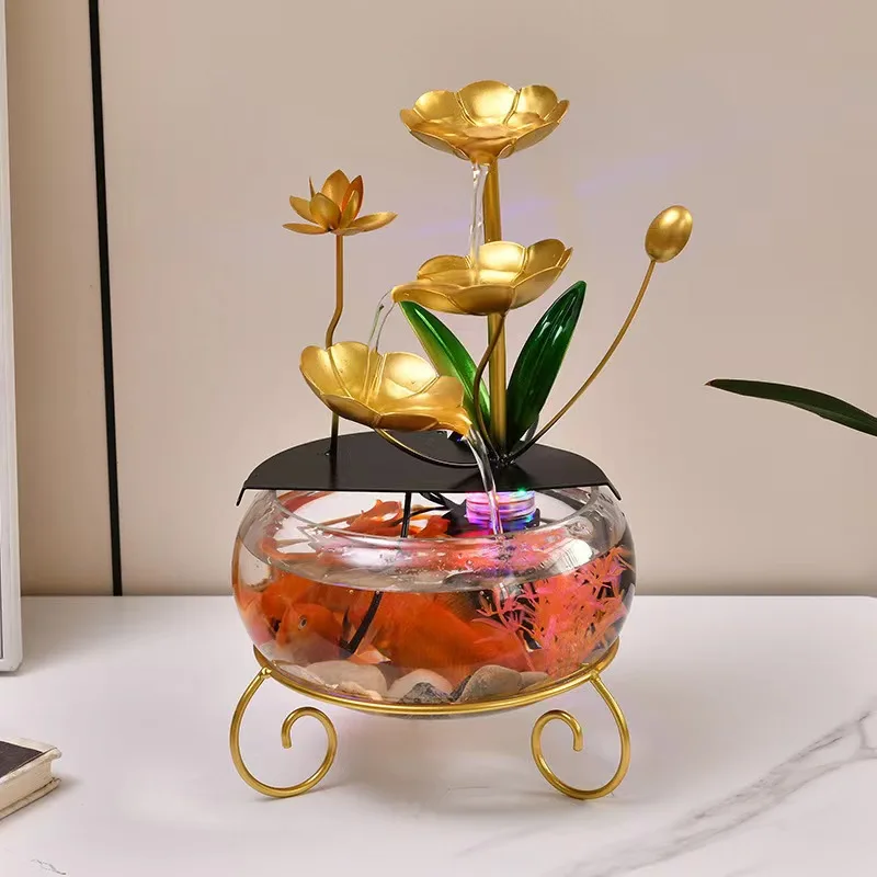 Mini Desktop Waterfall Decoration Creative Luxury Furniture Office Company Decoration Accessories Wooden Base Ceramic Fountain