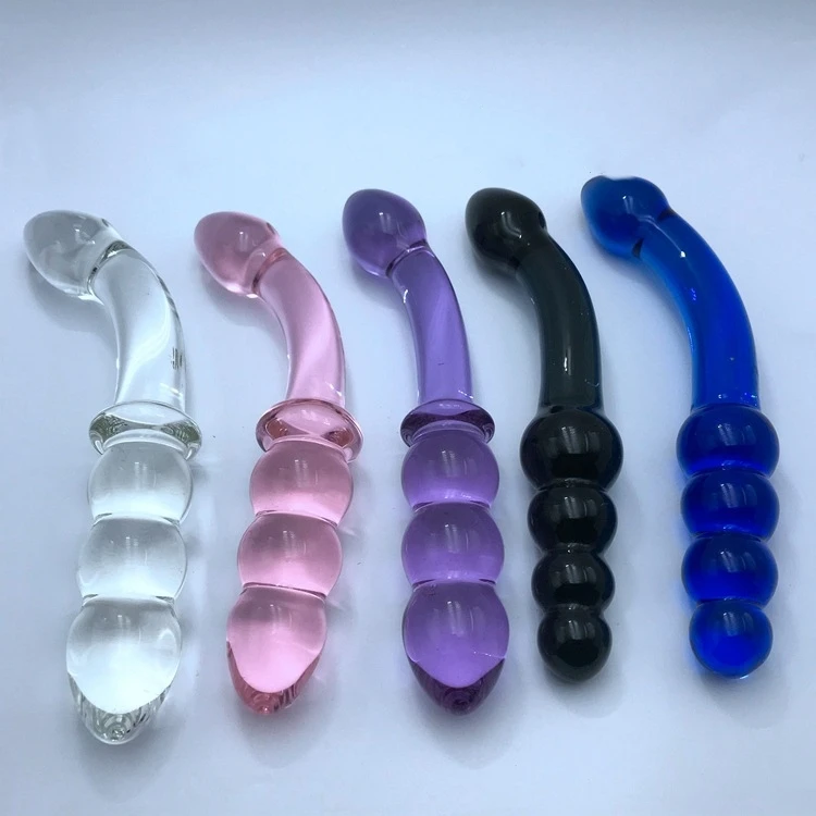 Glass Dildo, Crystal Bent Pleasure Wand Double Ended Butt Plug Anal Beads for Unisex G-spot Stimulation Sex toys