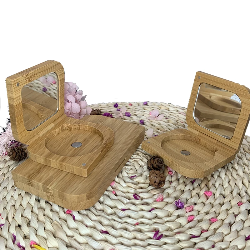 8 Color Cosmetic Packaging Bamboo Natural Custom Logo Blush Eyeshadow Palette Empty Eyeshadow Bamboo Makeup Powder Case