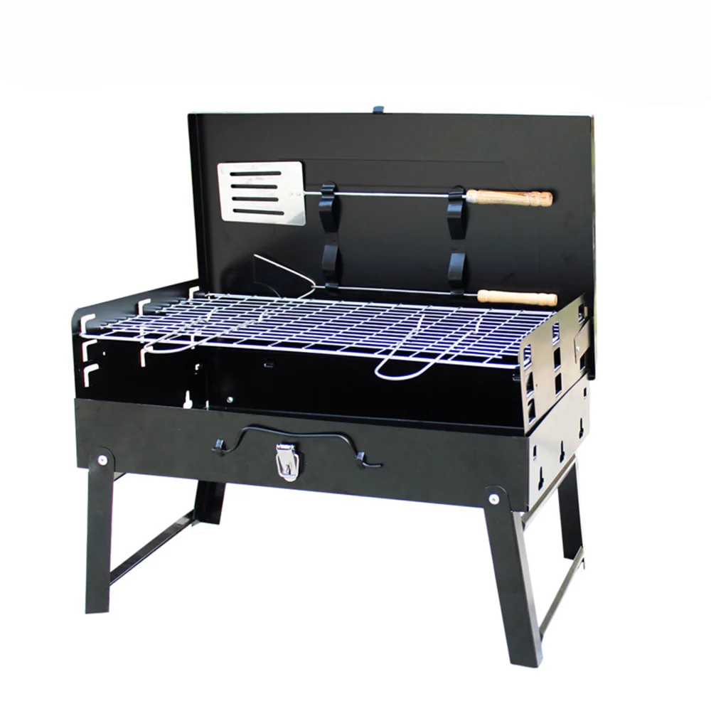 Outdoor Flexible 1M Barbecue Cart Durable Stainless Steel,BBQ Double-side Adjustable Mechanism Rotary Charcoal BBQ With Skewers/