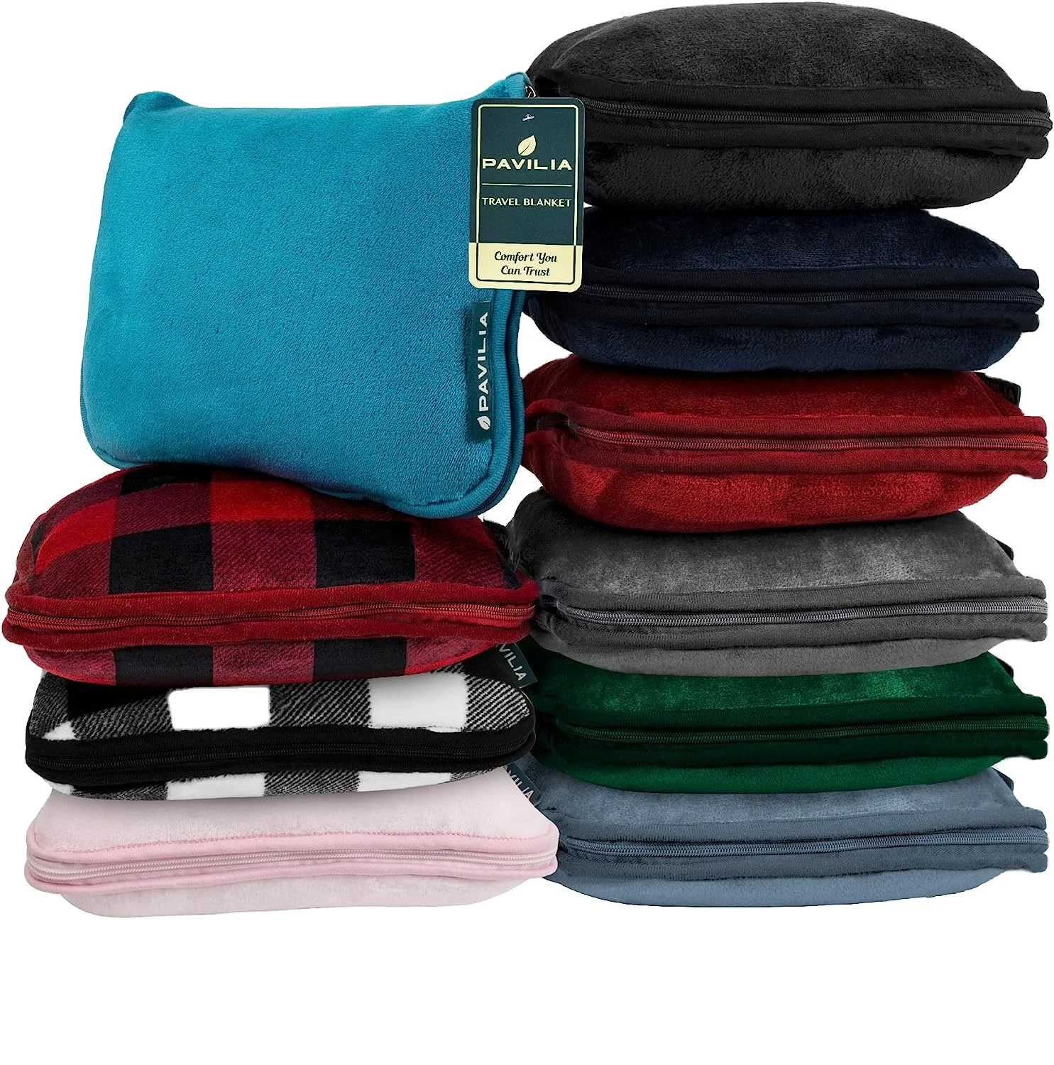 Factory 2 in 1 foldable airplane blanket 2-in-1 flannel plaid plush plane pillow travel blanket and pillow set gifts