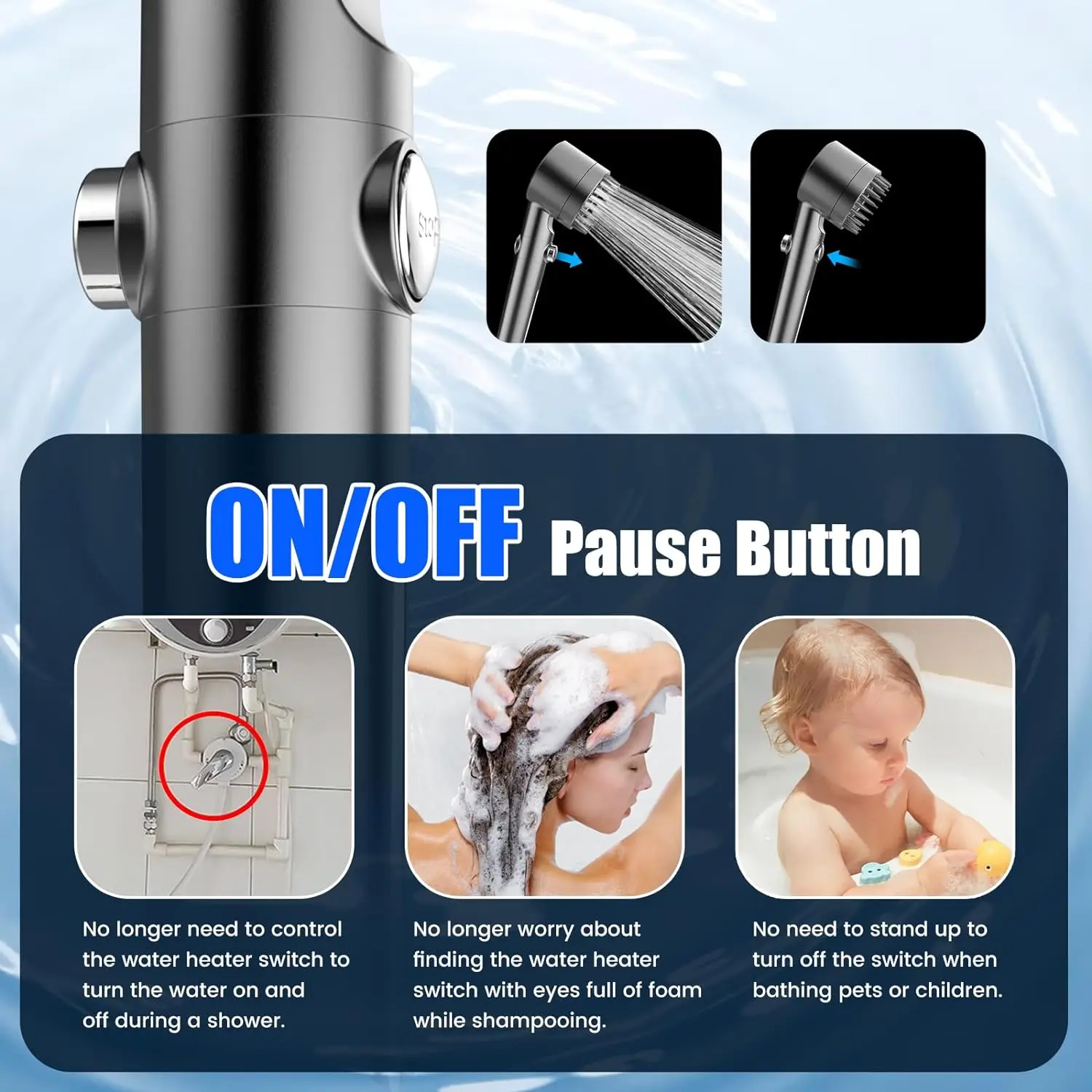 Filtered Shower Head with Handheld High Pressure Water Flow and Multiple Spray Modes with Wash with ON/OFF Switch for Pets Bath