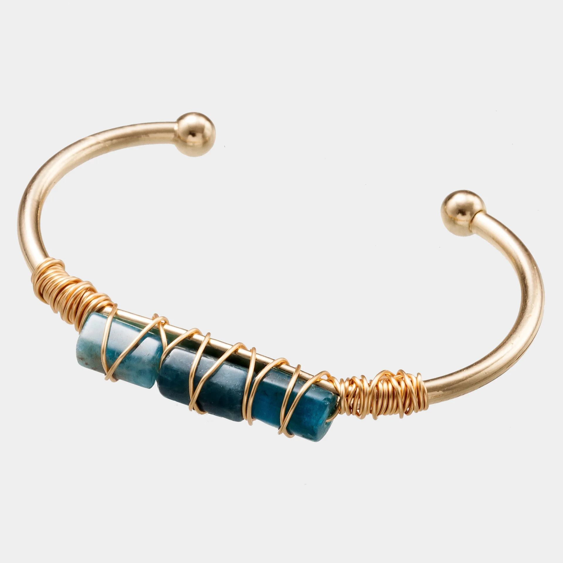 Trend natural stone bangle jewelry gold wire wrap irregular colorful crystal cuff bangle for women