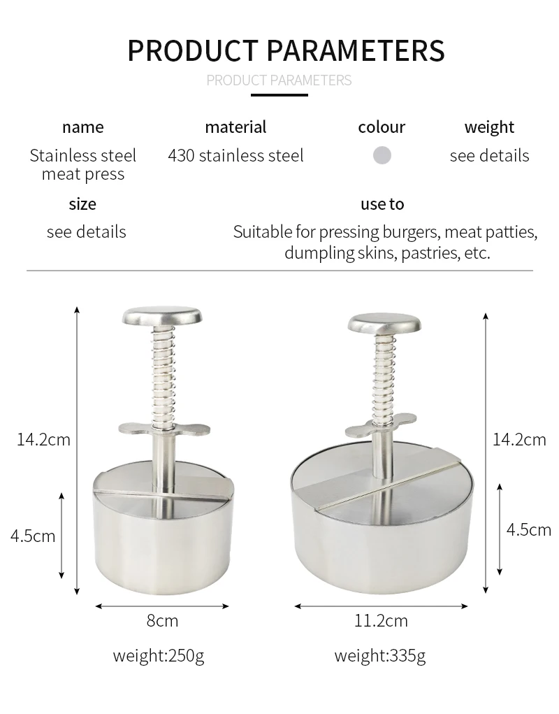 Stainless Steel Hard Durable  Hamburger Patty Maker Mold Burger Press for Meat Vegetables Beef BBQ