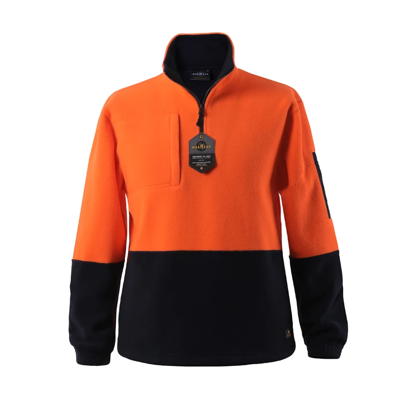 Wholesale Cheap Mens Zipped Polar Fleece Jackets Orange Safety Warm Jacket