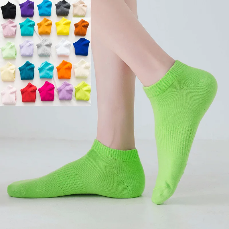 Wholesale summer cotton grip neon colorful low cut short socks for women