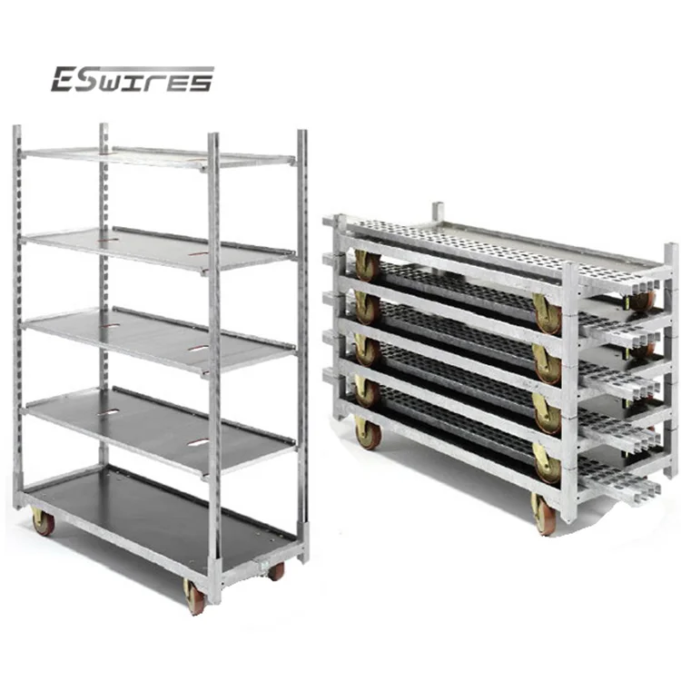 Greenhouse galvanized adjustable detachable storage transport flower plant nursery rack on wheels